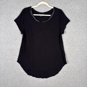 Joan Vass Tunic Shirt XL Stretch Satin Neck Soft Flowy Basic Minimalist High Low